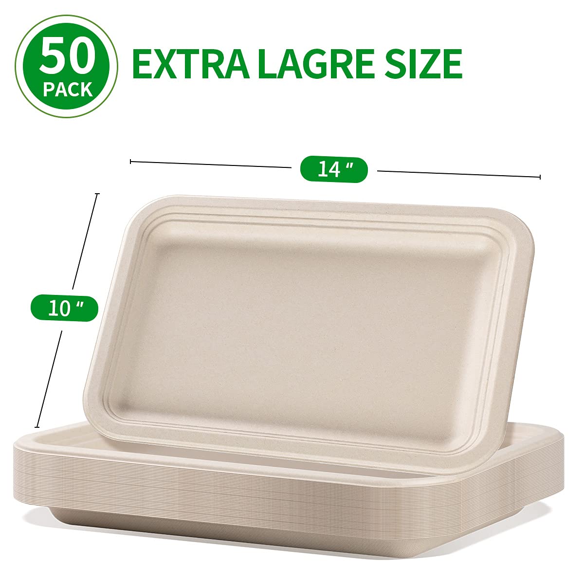 bloomoon 14 Inch Disposable Food Trays for Party 50 Pack Large Paper Plates