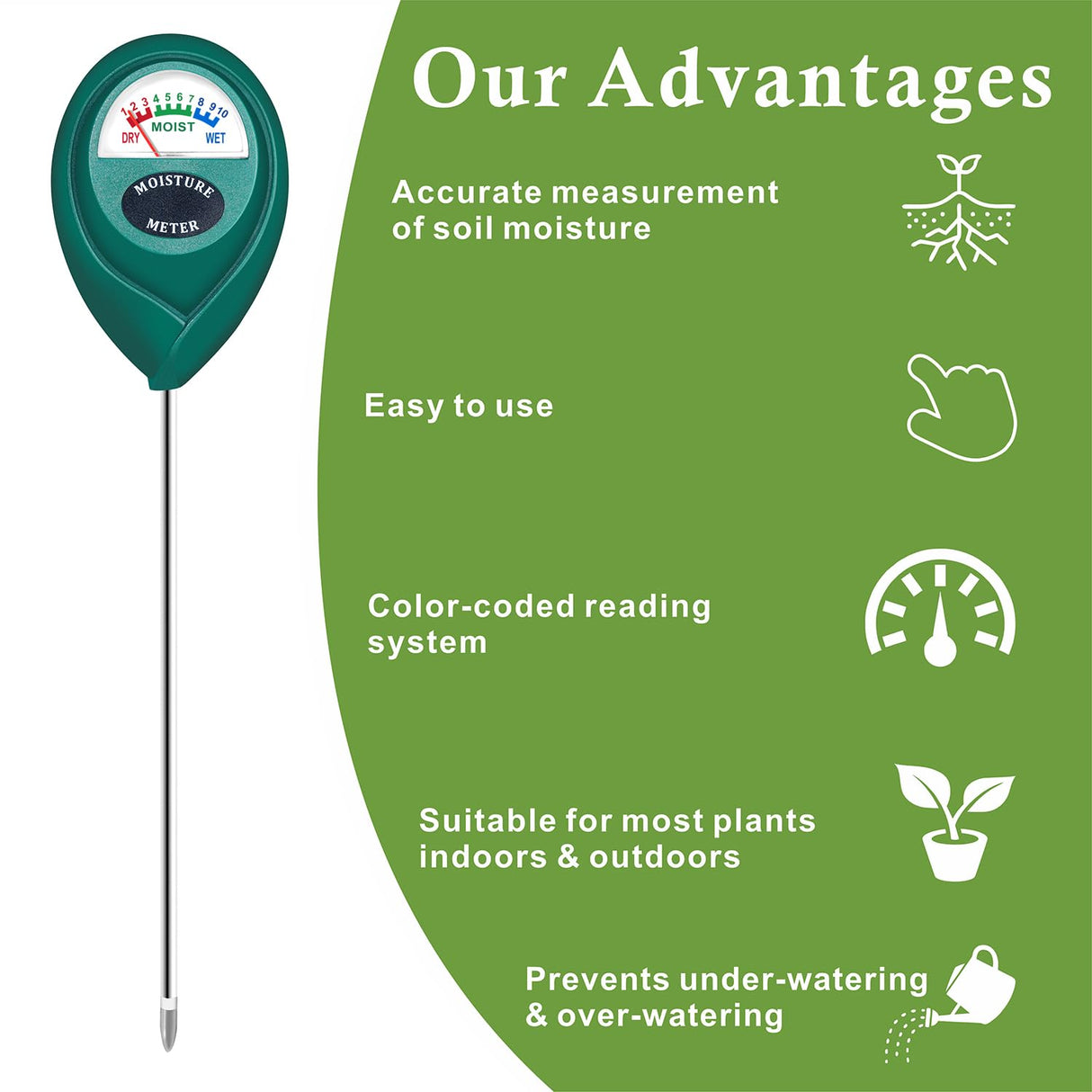 XLUX 2 Pack Soil Moisture Meter, Garden Lawn Indoor Outdoor Use, Battery-Free