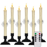 Homemory Window Candles with Remote Timer Dimmer - 6 Pcs Battery Operated Ivory Flameless Tapers with Holders and Suctions - LED Candlesticks for Christmas, Xmas Holiday Decor