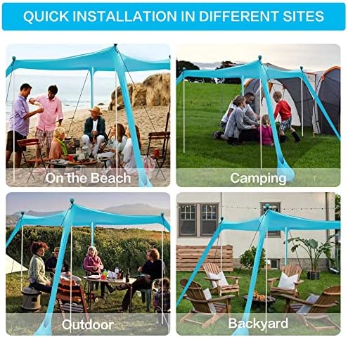 Beach Tent, Beach Canopy Tent Sun Shade with Beach Blanket, Beach Tent Sun Shelter 11x11 FT with UPF 50+ UV Protection, Beach Sun Shade for Beach, Camping, Backyard and Picnics