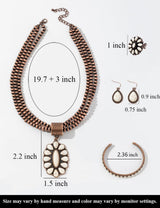 TOPACC Western Jewelry Set for Women Cowgirl Turquoise Necklace with Earrings Cuff Bracelet Boho Ring Navajo Pearl Choker