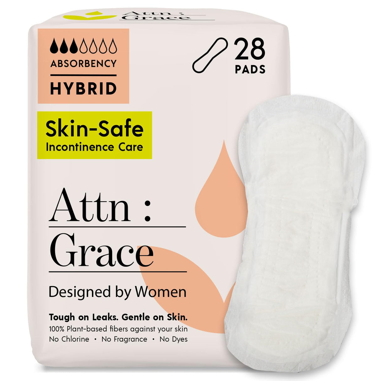Attn: Grace Hybrid Incontinence Pads for Women, 28-Pack - High Absorbency, Breathable, Plant-Based - Incontinence Pads for Light Bladder Leaks & Sensitive Skin