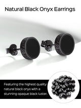 ChicSilver 925 Sterling Silver Earrings for Men, Hypoallergenic 8MM Viking Rune Men's Earring, Natural Black Onyx Mens Stud, Fathers Day Christmas Jewelry