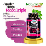Natural medix Aguaje Hinojo Maca Triple (Maca Root Supplement) Premium 100 Capsules - Peruvian Butt and Breast Enhancement Capsules - Female Health Supplement - Curves Powerful Antioxidant