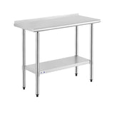 ROCKPOINT Stainless Steel Table for Prep & Work with Backsplash 18x36 Inches, NSF Metal Commercial Kitchen Heavy Duty Table with Adjustable Under Shelf and Table Foot for Restaurant, Home and Hotel
