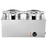 VEVOR Electric Soup Warmer, Two 6.34QT Stainless Steel Round Pot with 86~185°F Adjustable Temp, 1200W Commercial Bain Marie Compatible with Pans, Soup Station for Restaurant, Buffet