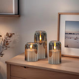 GenSwin Glass LED Candles with Remote Timer, Black Flameless Candles Battery Operated with Flickering Flame, Glass and Real Wax Pillar Candle for Halloween Christmas Home Decor(Set of 3, D3”x4”5”6”)