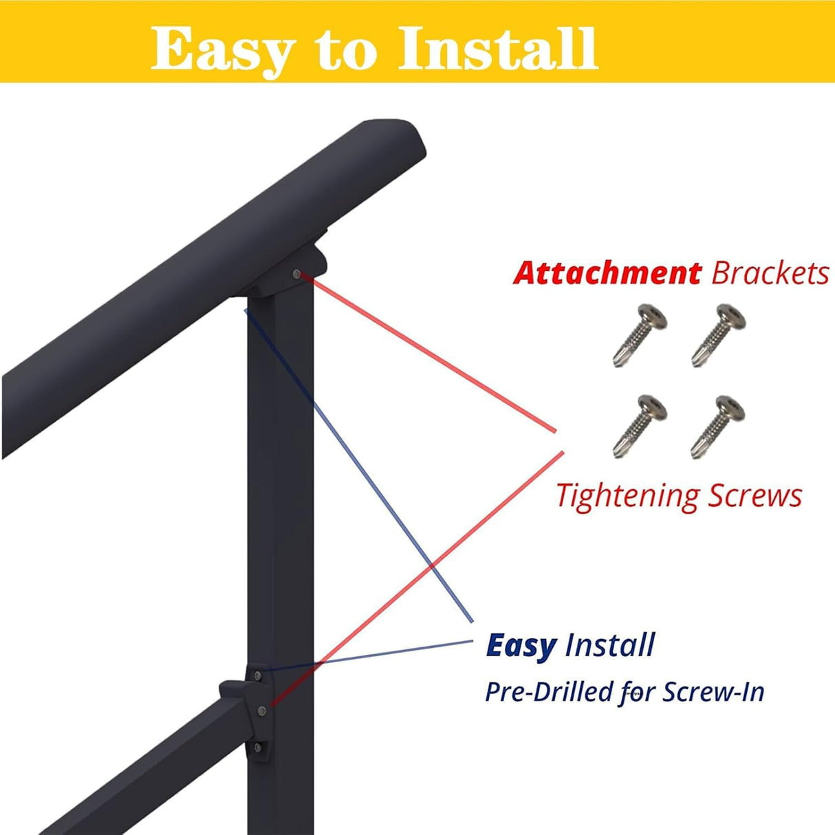 Hand Rails for Outdoor Steps，Stair Handrail & Indoor Stair Railing Kit，Railings for Outdoor Steps for Fence & Outdoor Steps (1, Black-Straight, 2 Step)