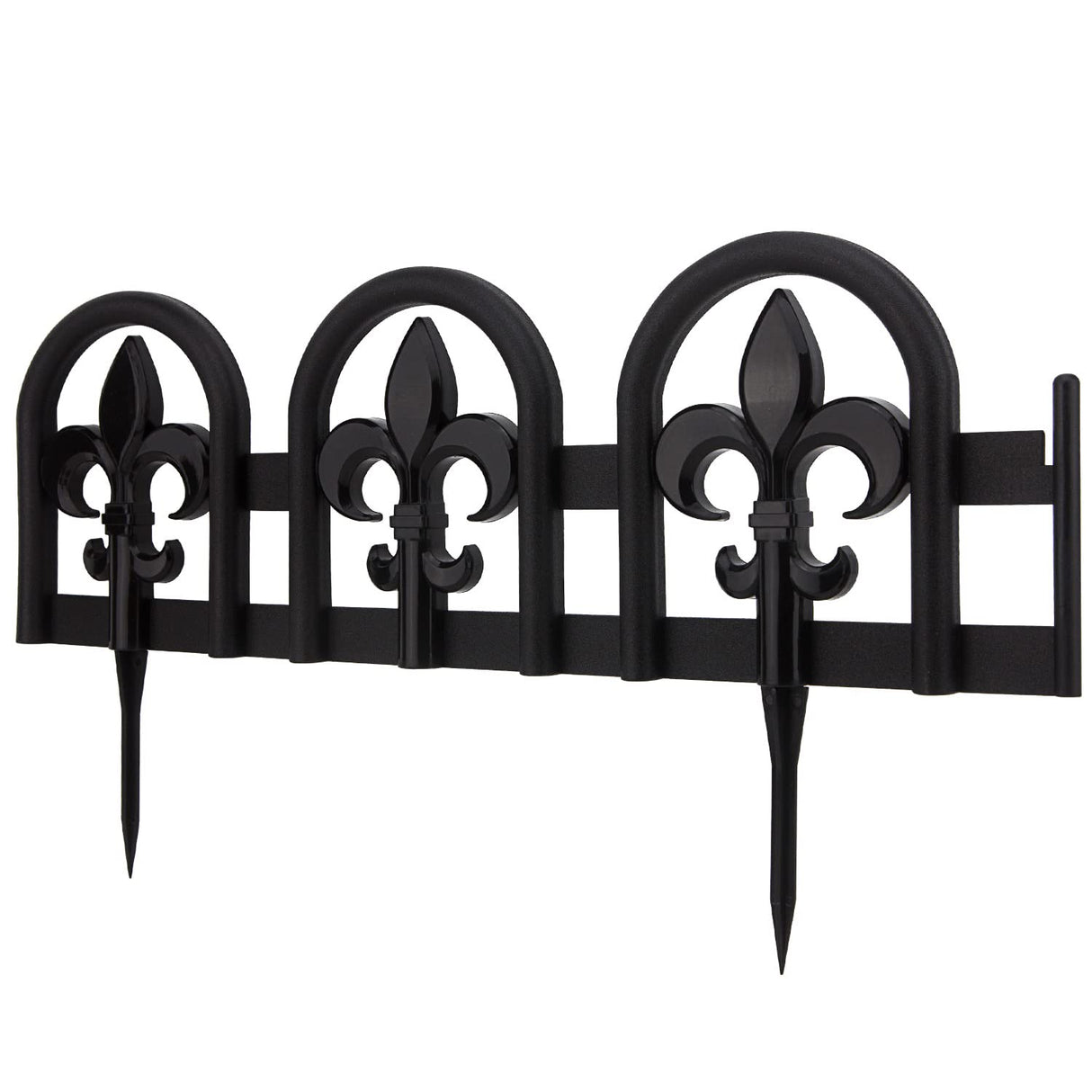 Evelyne Black Garden Border Plastic Edging – PP Plastic, Metal-Free Wrought Iron Look Design, 15pcs Black Yard Landscaping Fence Liner Lawn Edge Barrier, 20ft Kit of Decorative Lawn Landscape Panels