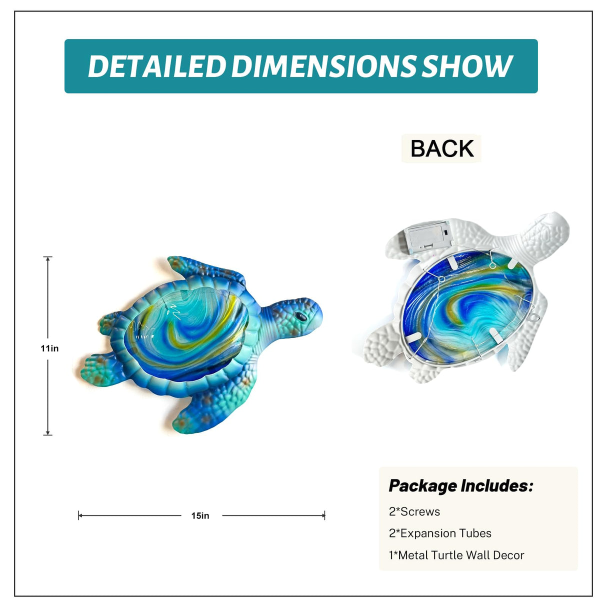 LIFFY Sea Turtle Decor Ocean Nautical Beach Wall Art Metal Glass Sea Turtle Bathroom Decor with LED Fairy Lights, 15" Indoor Outdoor Wall Art Sculpture for Patio,Pool,Beach,Garden,Yard,Home Gift