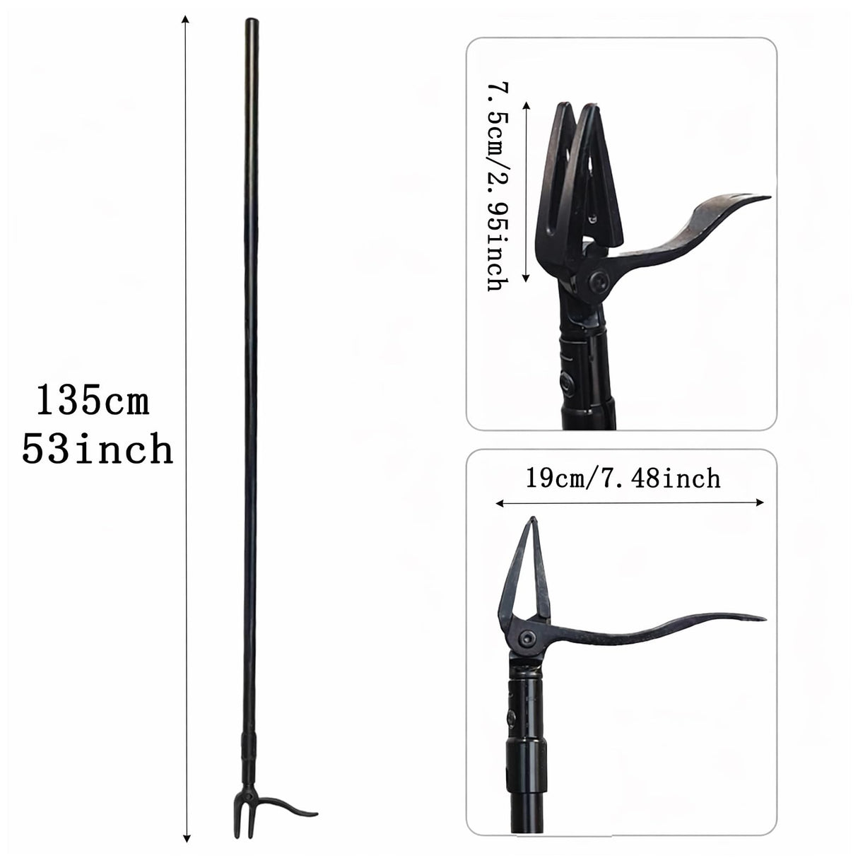 Vornilo All Black Stand Up Weed Puller 53 Inch Manual Weed Remover Tool Heavy Duty Metal Long Handle Root Removal Weeder with Reinforced Claw and Three Section Steel Shaft for Garden Lawn Yard Use
