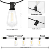 Brightever Outdoor String Lights 200FT Waterproof, Patio String Lights for Outside with 100+4 ST38 Shatterproof LED Filament Bulbs, Dimmable Hanging Lights for Christmas, Party, Cafe (2-Pack 100FT)