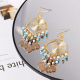 Tan Ran Bohemian Long Tassel Turquoise Water Drop Dangle Earrings