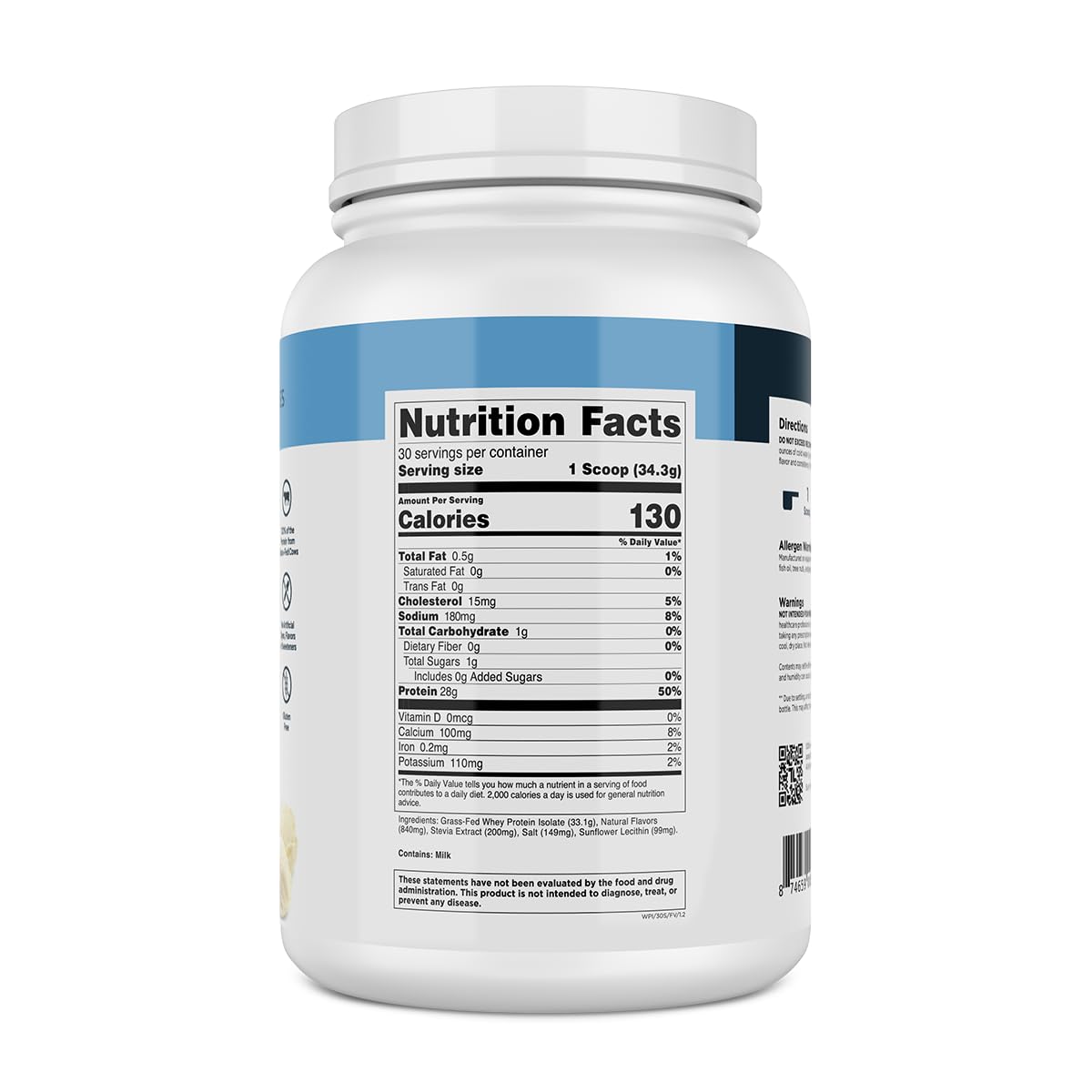 Transparent Labs Grass-Fed Whey Protein Isolate - Naturally Flavored, Gluten Free Whey Protein Powder with 28g of Protein per Serving & 9 Amino Acids - 30 Servings, French Vanilla