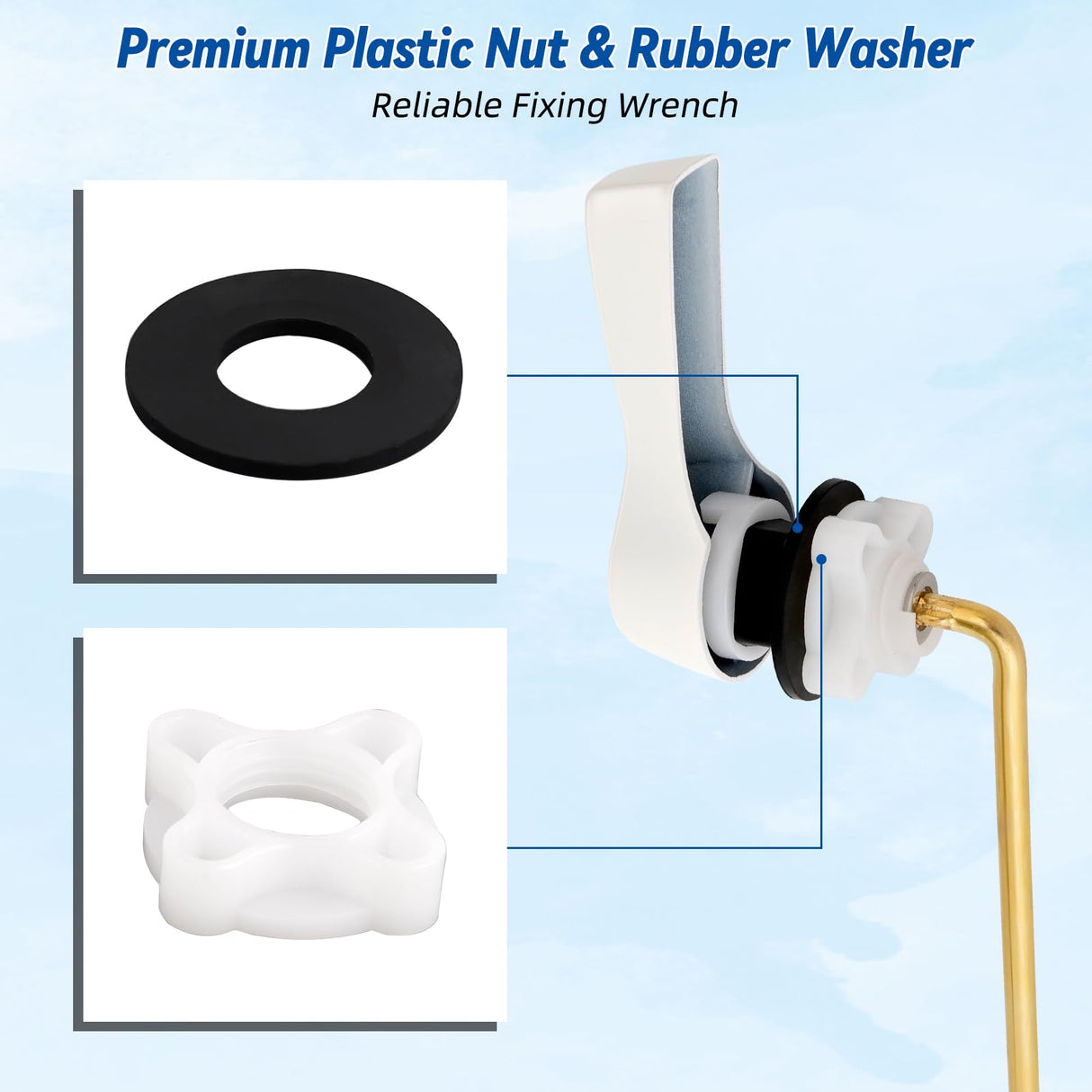 Hibbent Universal Front Mount Metal Toilet Handle Replacement Kit, Brass Toilet Tank Flush Lever with Stainless Steel Adjustable Flapper Chains for Most Toilets, White