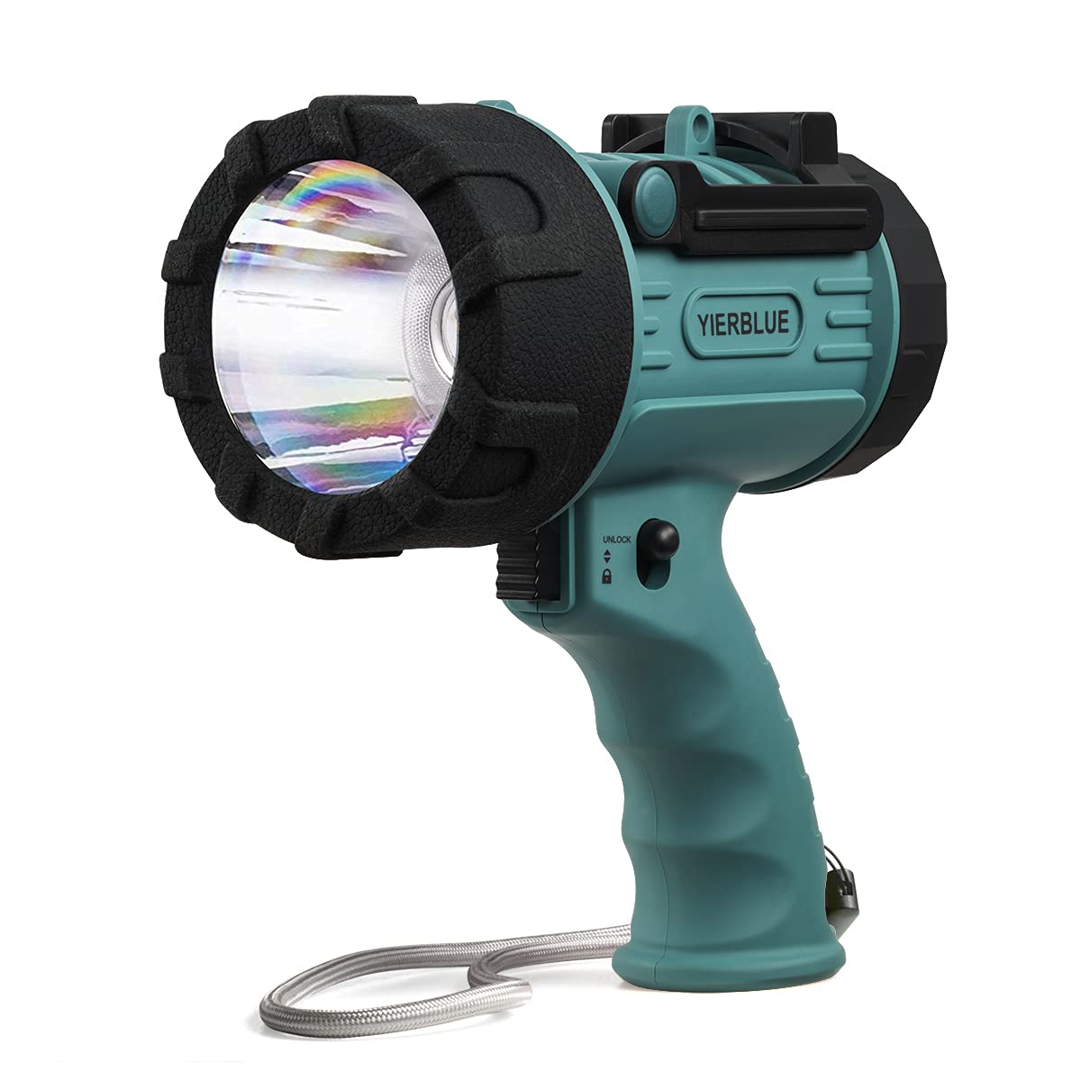 YIERBLUE Rechargeable Spotlight, Super Bright 1000,000 High Lumen LED IP67 Waterproof Handheld Spotlight Long Lasting Large Flashlight Searchlight with Detachable Red Light Filter