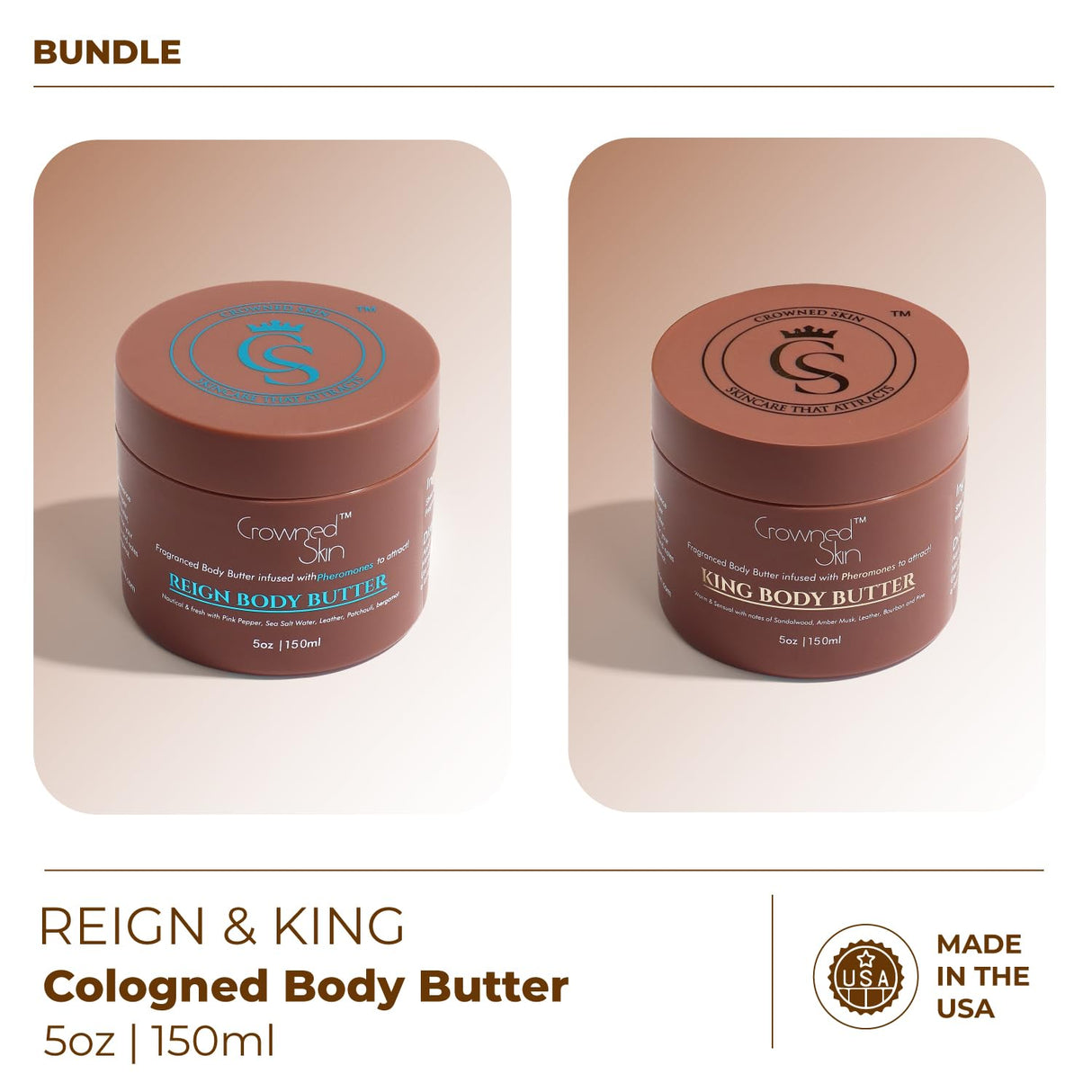 Crowned Skin King and Reign Cologned Body Butter Bundle | Sandalwood, Leather, Fresh, and Nautical Scents | Infused with Organic Shea & Mango Butters | Moisturizing Formula with All-Day Fragrance