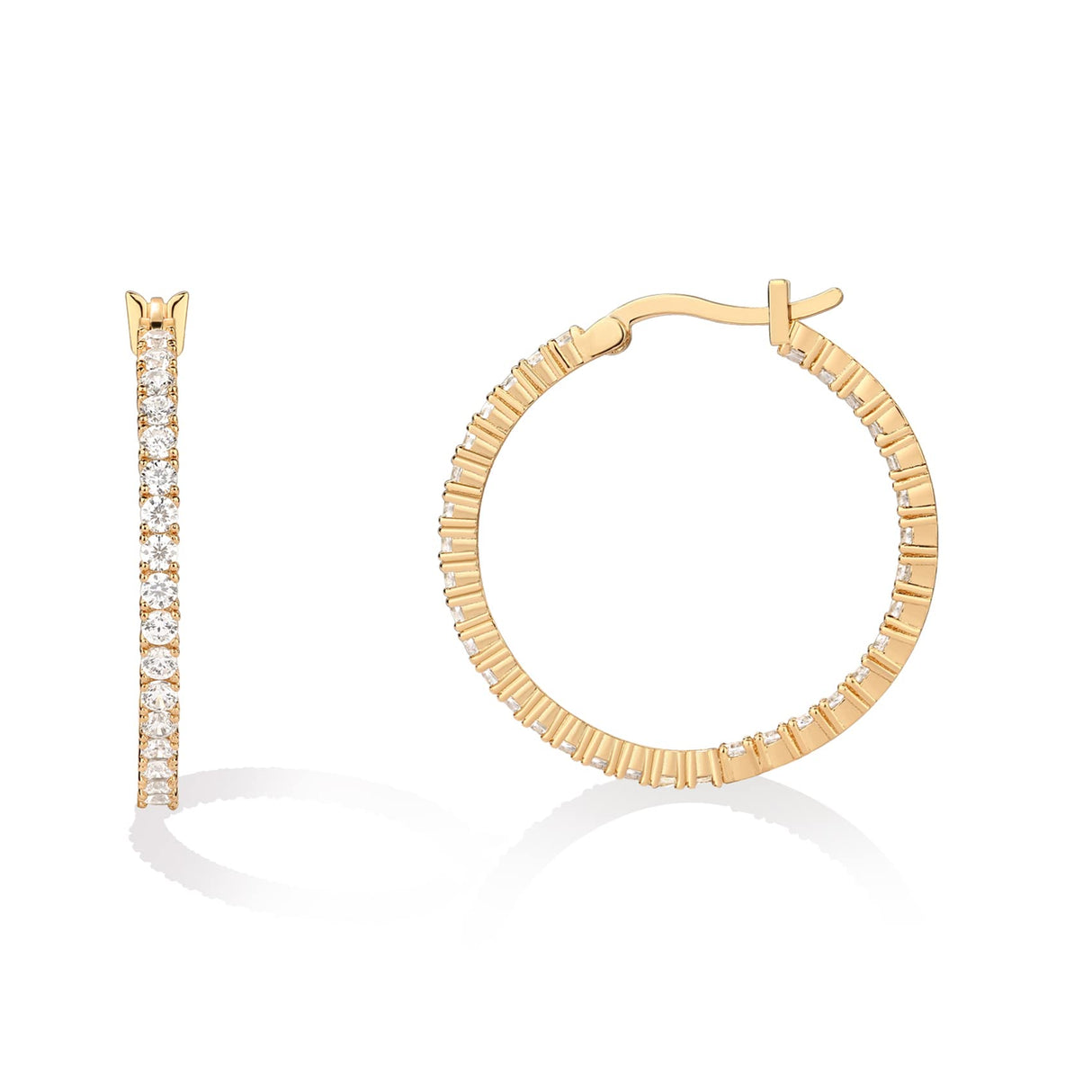 PAVOI Hoop Earrings for Women, 925 Silver, Yellow Gold, Size 30 Millimeters