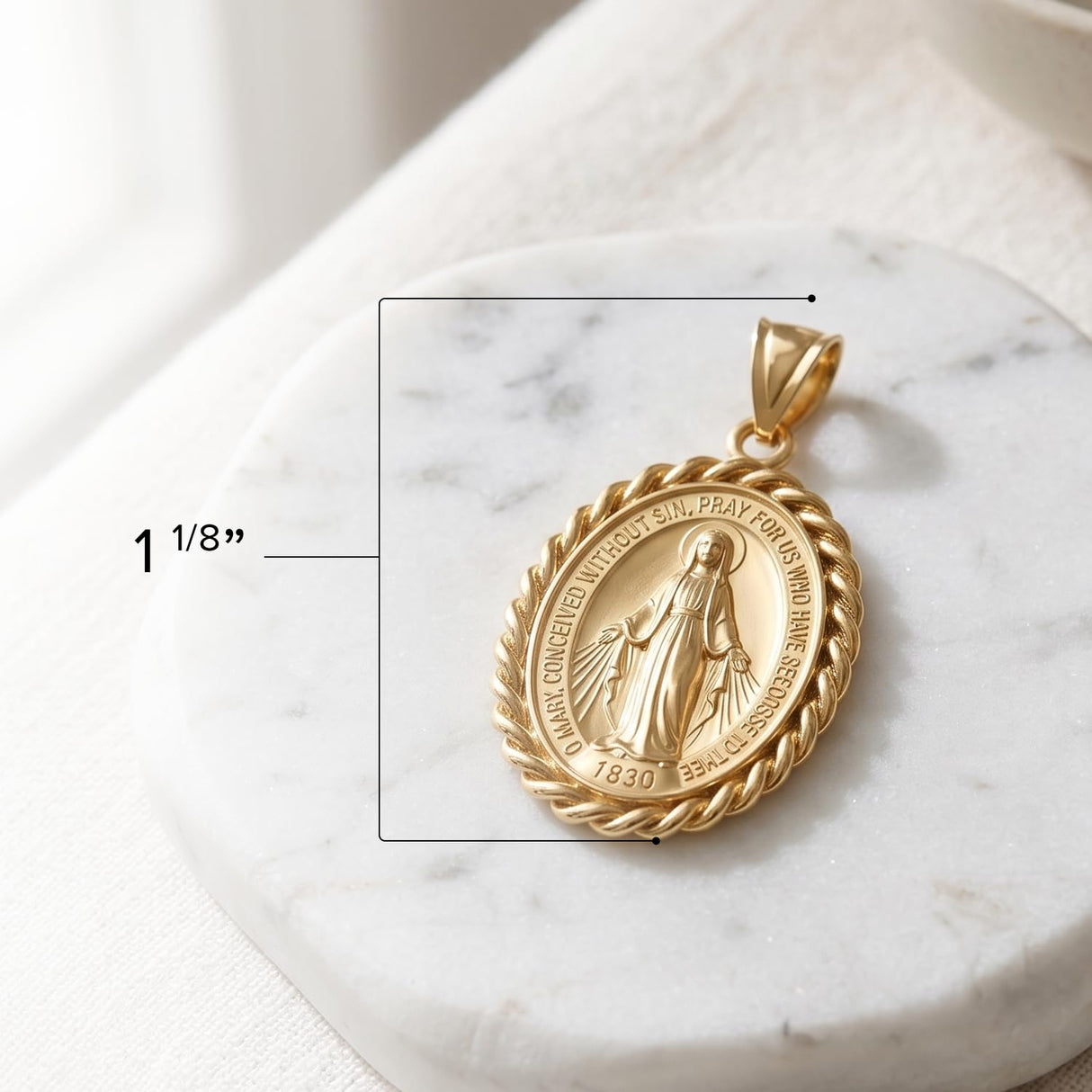 Cross+Crown Premium 14K Yellow Gold Virgin Mary Miraculous Medal for Women & Men, Durable Double-Bonded 14K Yellow Gold Virgin Mary Pendant for Necklace, Women & Mens Gold Virgin Mary Medal, Handcrafted Religious Jewelry in the USA