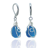 Sea Glass Earrings Sterling Silver - PEPELUALI Handmade Wire Wrap Drop Earrings Cornflower Blue Beach Jewelry Summer Gifts for Women