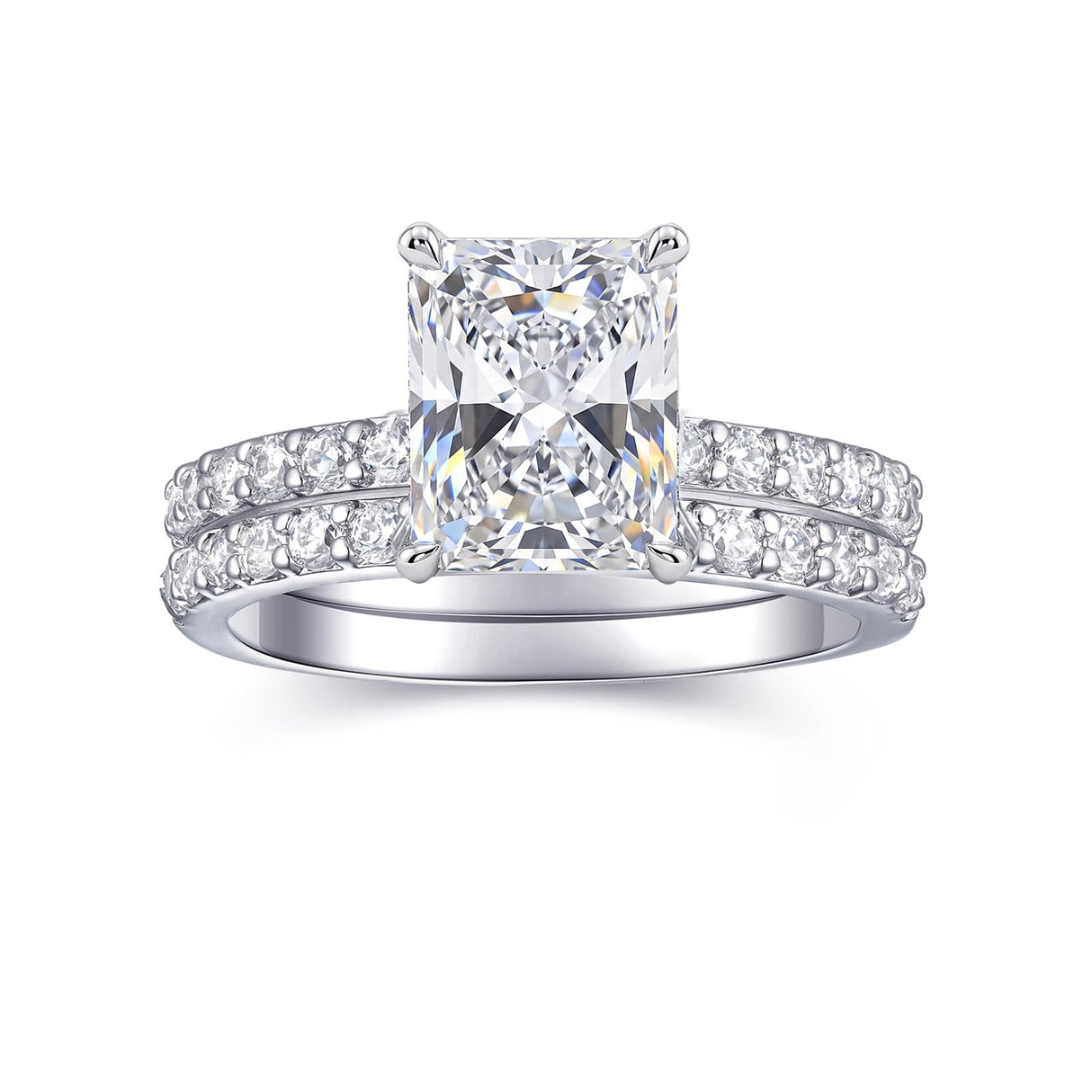 AONED Engagement Rings For Women Wedding Rings Fake Engagement Ring Set Promise Rings For Her 2 Carat 2CT Radiant Cubic Zirconia CZ Bridal Ring Sets Wedding Rings Cheap Band 2pcs, Size 8