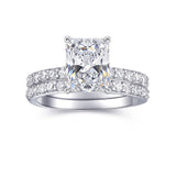 AONED Engagement Rings For Women Wedding Rings Fake Engagement Ring Set Promise Rings For Her 2 Carat 2CT Radiant Cubic Zirconia CZ Bridal Ring Sets Wedding Rings Cheap Band 2pcs, Size 8