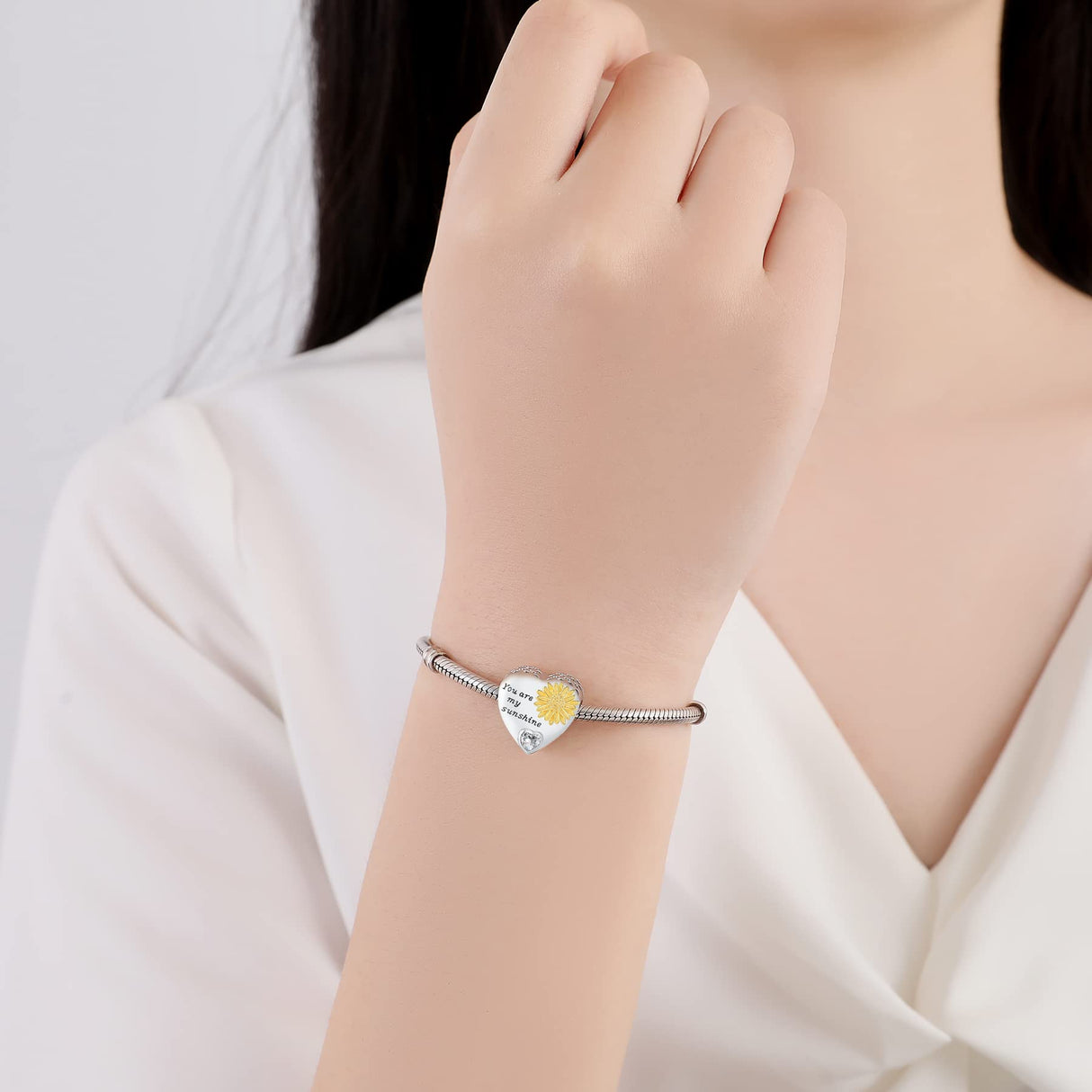925 Sterling Silver Sunflower Charms Fit Pandora Charms Bracelet Forever In My Heart Fit Wife Mother's Day Christmas Birthday Gift