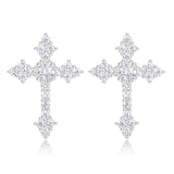 Moissanite Cross Earrings for Men Women, 0.5 Carats 18k Gold Plated Sterling Silver Cross Stud Eearrings D Color VVSI Moissanite Stud Earrings Crucifix Jewelry (Silver)