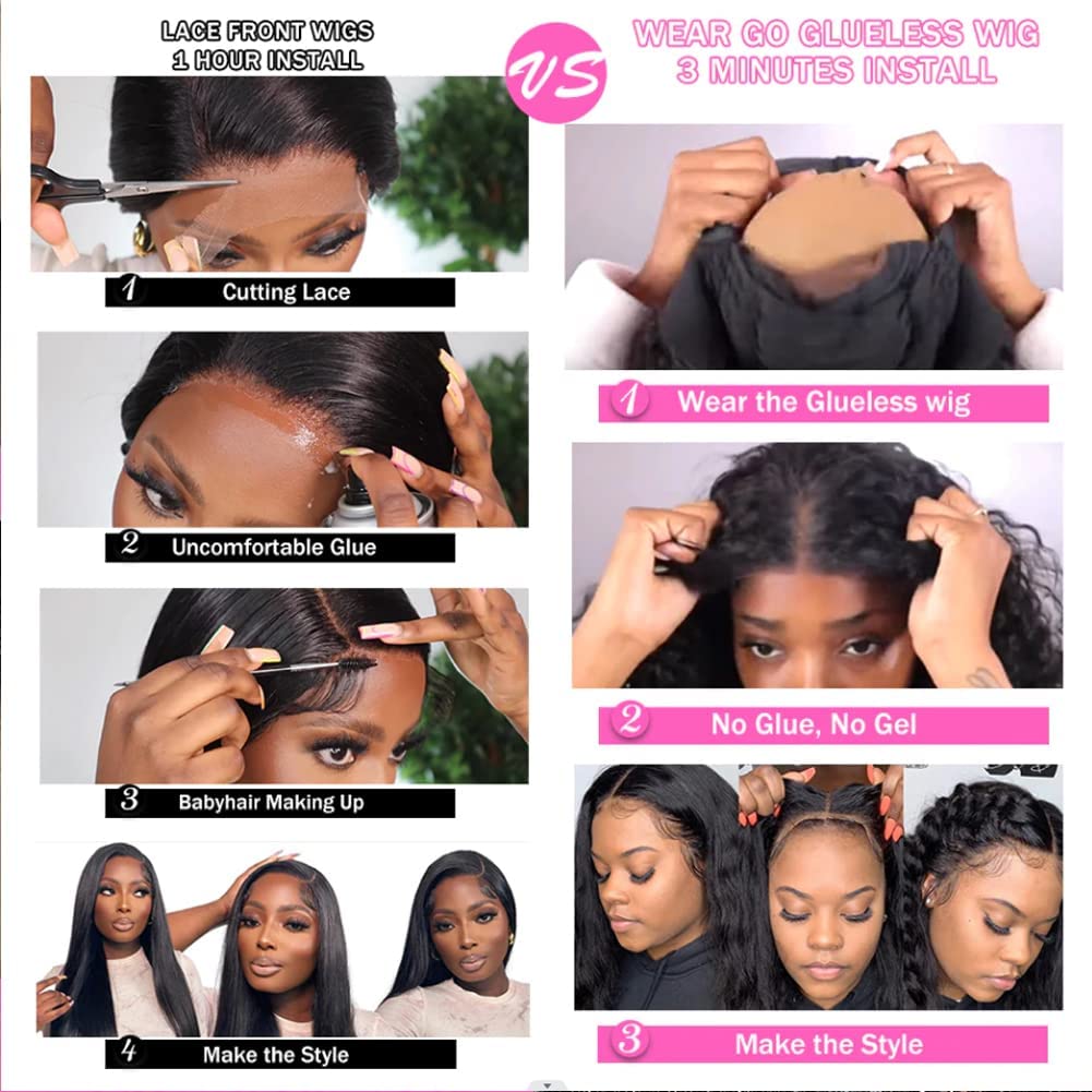 Jenniferita 26 Inch Wear and Go Glueless Wigs Pre Plucked 200% Density Deep Wave Lace Front Wigs Human Hair for Women Transparent Closure Wigs Natural Color