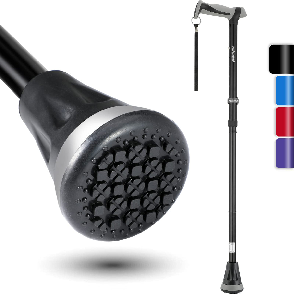 REHAND Walking Cane - Foldable, Adjustable, Collapsible Walking Canes for Men & Women, Heavy Duty All Terrain Tip, with Travel Bag | Walking Sticks for Seniors & Adults (Natural Black)