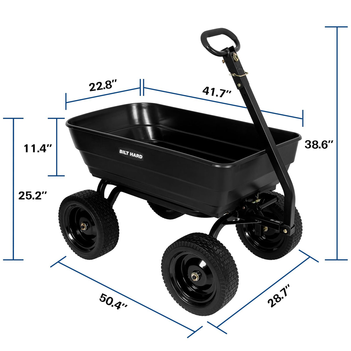 BILT HARD 7 Cu Ft Poly Garden Dump Cart 1200 lbs with No Flat Tires, Quick Release, 2-in-1 Convertible Handle, Dump Wagon Heavy Duty for Yard, Outdoor