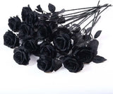 Laelfe Halloween Black Roses Artificial Flowers, 12 PCS Fake Silk Flower Long Stem Artificial Rose for Home Wedding Party Decorations(Black Halloween)