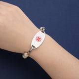 JFJEWER Medical Alert Bracelets for Women Men, Personalized ID Bracelets Free Engraving, Colorful Natural Stone Beaded Medical Bracelets
