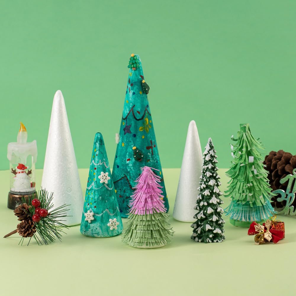 YURN Craft 12 Pack Foam Cones for Crafts, Foam Trees Cones, 3.7×11.6 in Cones Shaped Foam for Christmas Decorations, Gnomes, and DIY Art Projects.