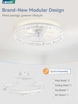 LEDIARY 20" Modern Ceiling Fans with Lights and Remote, Dimmable Low Profile Ceiling Fan, Flush Mount Ceiling Fan, Stepless Color Temperature Change and 6 Speeds - White