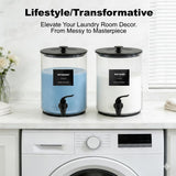 Glass Laundry Detergent Dispenser for Laundry Room Organization, 1 Gallon Large Liquid Soap Dispenser with Black Metal Lid & Leak-Proof Spigot, 2 Measured Cups, 2 Silicone Mats & 9 Labels (2, Black)
