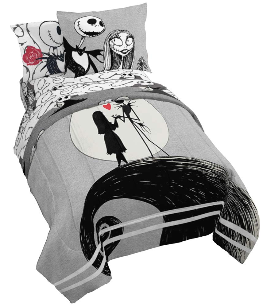 Jay franco Disney Nightmare Before Christmas Moonlight 7 Pc Jay franco Queen Bed Set-Includes Reversible Comforter&Sheet Set-Features Jack&Sally-Super Soft Fade Microfiber-(Official Disney Product)