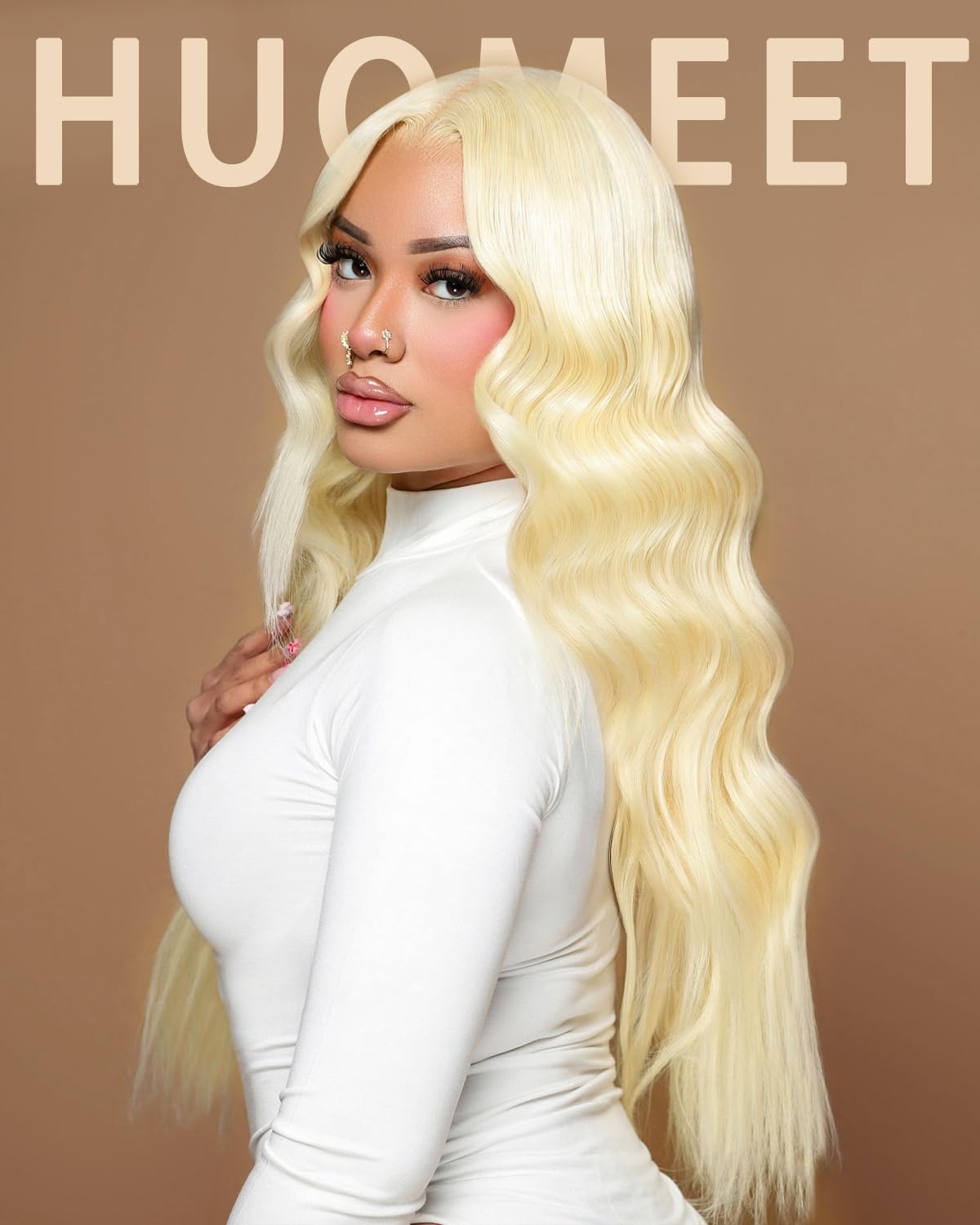 HUG MEET 30 Inch 613 13x6 Lace Front Wig Human Hair 200 Density 613 Lace Front Wig Human Hair Body Wave Blonde Wig Pre Plucked With Baby Hair(30 Inch)
