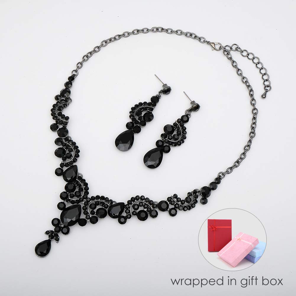 CSY Elegant Costume Jewelry Sets for Wedding Party Prom (Black)