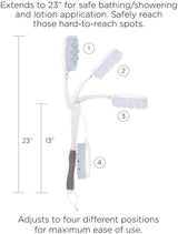 Juvo BWLA01 Premium All-in-One Wand Applicator, 23" Long Reach Handle, Adjustable, Includes Bath Sponge and Lotion Pad, 1 Count, White