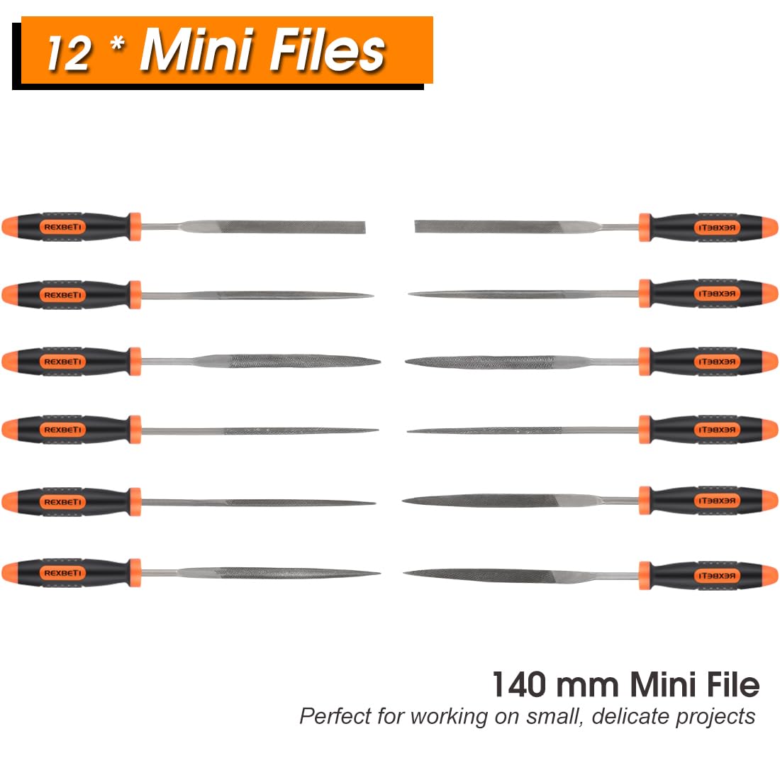REXBETI 25Pcs Metal File Set, Premium Grade T12 Drop Forged Alloy Steel, Flat/Triangle/Half-round/Round Large File and 12pcs Needle Files with Carry Case, 6pcs Sandpaper, Brush, A Pair Working Gloves