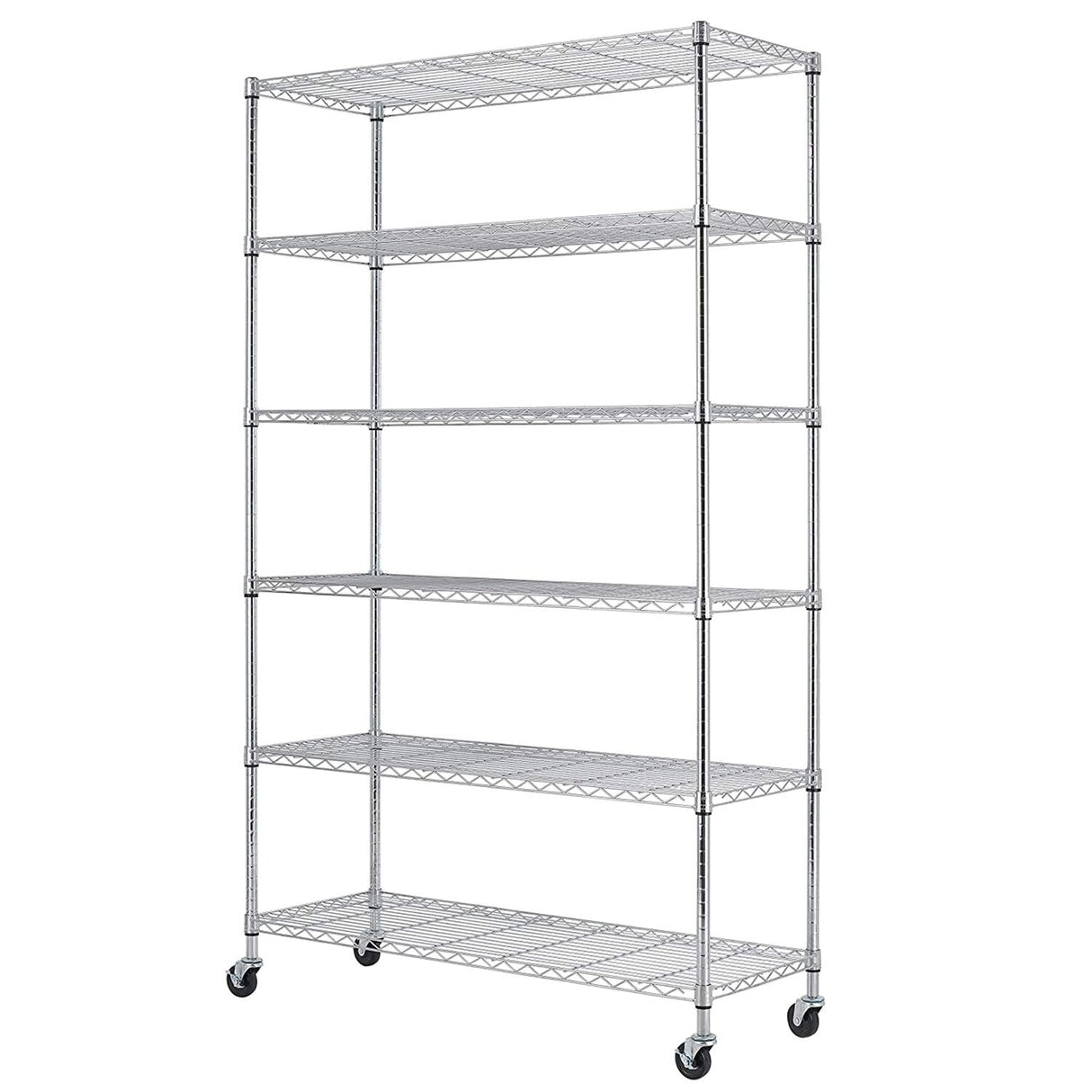 BestOffice | 6-Tier Wire Storage Shelves with Wheels | 18x45x82 | Chrome | Adjustable Racks | Heavy-Duty Metal Shelf, Holds Upto 2100 lbs | No-Tool Assembly | Ideal for Home & Garage Shelving
