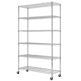 BestOffice | 6-Tier Wire Storage Shelves with Wheels | 18x45x82 | Chrome | Adjustable Racks | Heavy-Duty Metal Shelf, Holds Upto 2100 lbs | No-Tool Assembly | Ideal for Home & Garage Shelving