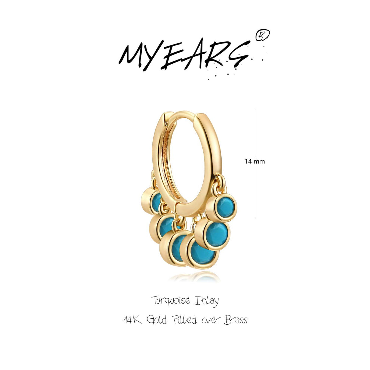 MYEARS Women Earrings Gold Huggie Hoop Dangle Dots Tassel Turquoise 14K Small Simple Hypoallergenic Everyday Jewelry