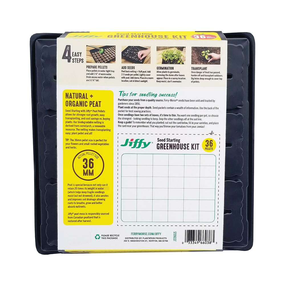 Jiffy Seed Starting Tray Kit - 36 Cell Germination Tray, Portable - 2 Pack, 72 Pellets - Plastic