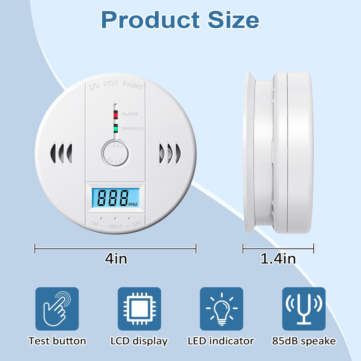 Carbon Monoxide Detectors Battery Powered, Carbon Monoxide Alarm with LED Digital Display, CO Alarm with Human Alarm Sounds and Test Button for Home Kitchen Restaurant Hotel Office(3 Pack)
