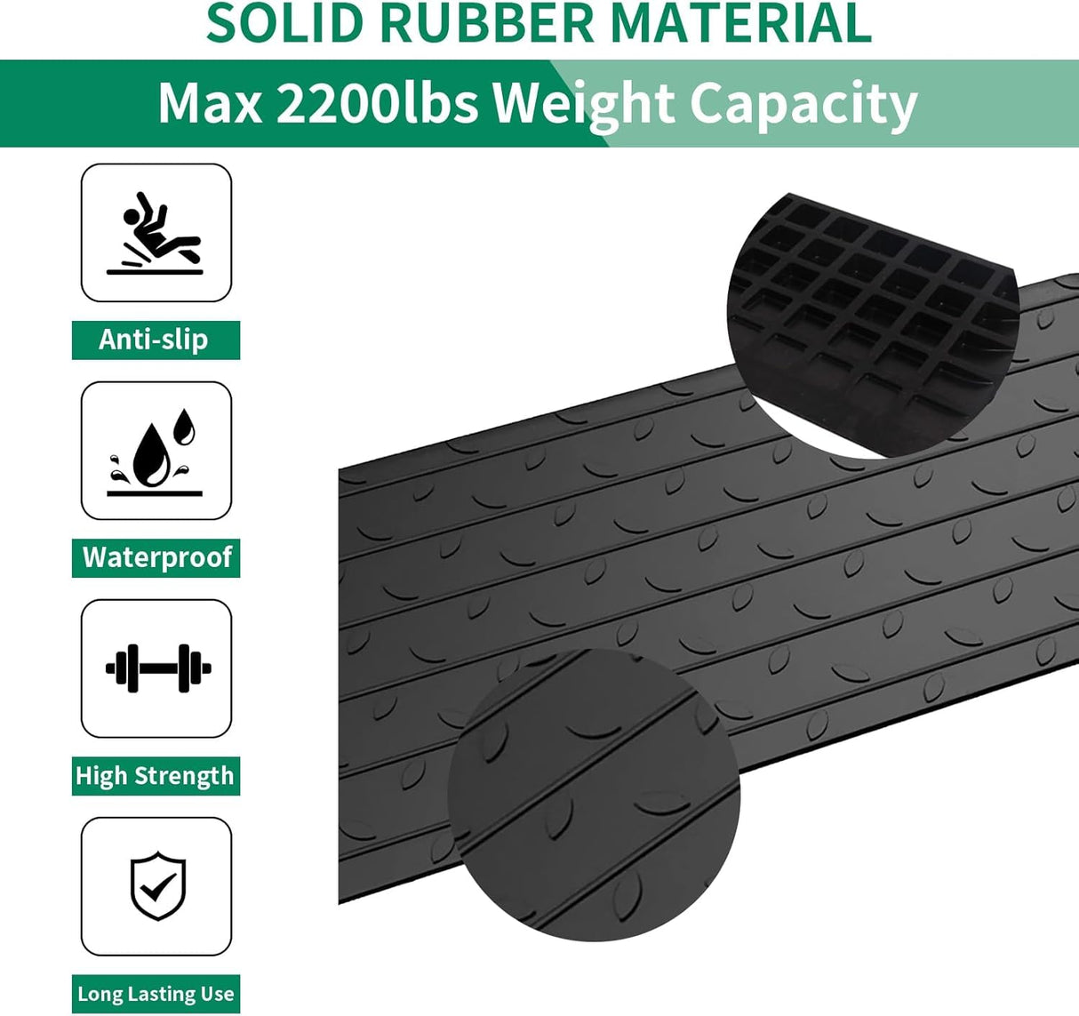 BESEA 2" Rise Rubber Threshold Ramp Wheelchair Ramp for Home Doorways 3.6 Feet Long 2200lbs Load Capacity Power Scooter Ramp