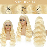 KEGOO 613 13x6 Lace Front Wig Human Hair 28 Inch Blonde Wig Human Hair 200% Density Body Wave HD Blonde Lace Frontal Wig Pre Plucked 613 Lace Front Wig Human Hair