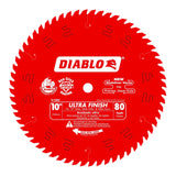 Diablo Ultra Finish Saw Blade for Wood - 10" Diameter, 80 Hi-ATB Teeth, 5/8" Arbor, .098" Kerf, 15° Hook Angle, .071" Plate, 6000 Max RPM - D1080X