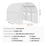 VEVOR Walk-in Tunnel Greenhouse, 9.6x6.4x6.2 ft Hoop House Greenhouse Tunnel, Plant Hot House with Galvanized Steel Frame, White PE Cover, Roll-up Zipper Door and 6 Windows for Outdoor